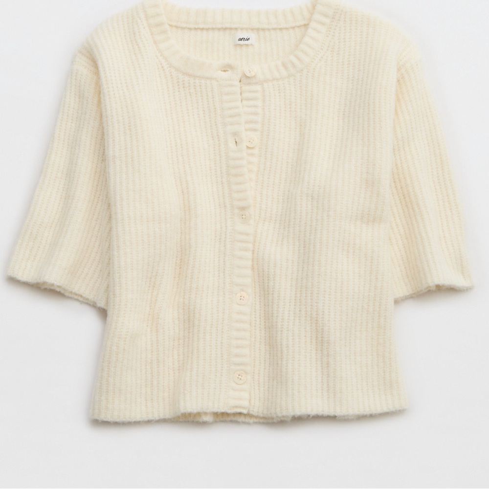 Aerie Cream Unreal Short Sleeve Cardigan